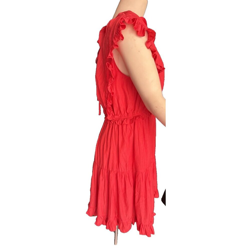 Easel Medium Red Flutter Sleeve Tired V Neck Dres… - image 3